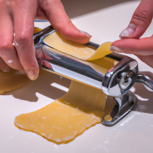 Handen die pasta of zoete gebakjes snijden met een wieltjes pastasnijder