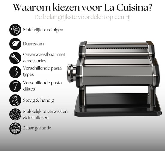 La cuisina pastamachine incl. meelkwast, zonder droogrek, recepten e book pastamaker 3 pasta types 7 verschillende diktes 7mpz07d744yq qq3kqy