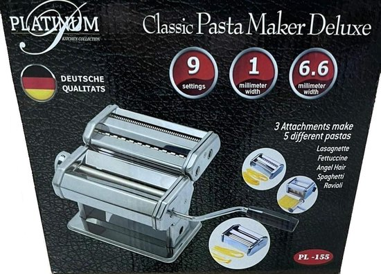 Pastamaker deluxe 5in1 pastamachine met 3x verwisselbare kop voor 5 verschillend pasta incl. handige tafelgreep pl 155 bnmpngjxwooo