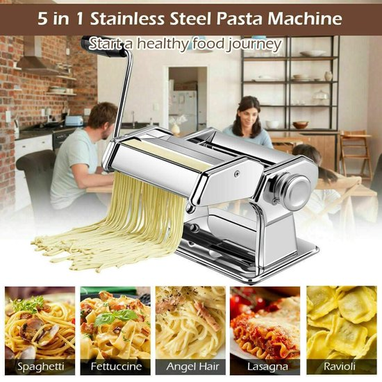 Pastamaker deluxe 5in1 pastamachine met 3x verwisselbare kop voor 5 verschillend pasta incl. handige tafelgreep pl 155 ymmye9o1a2ny